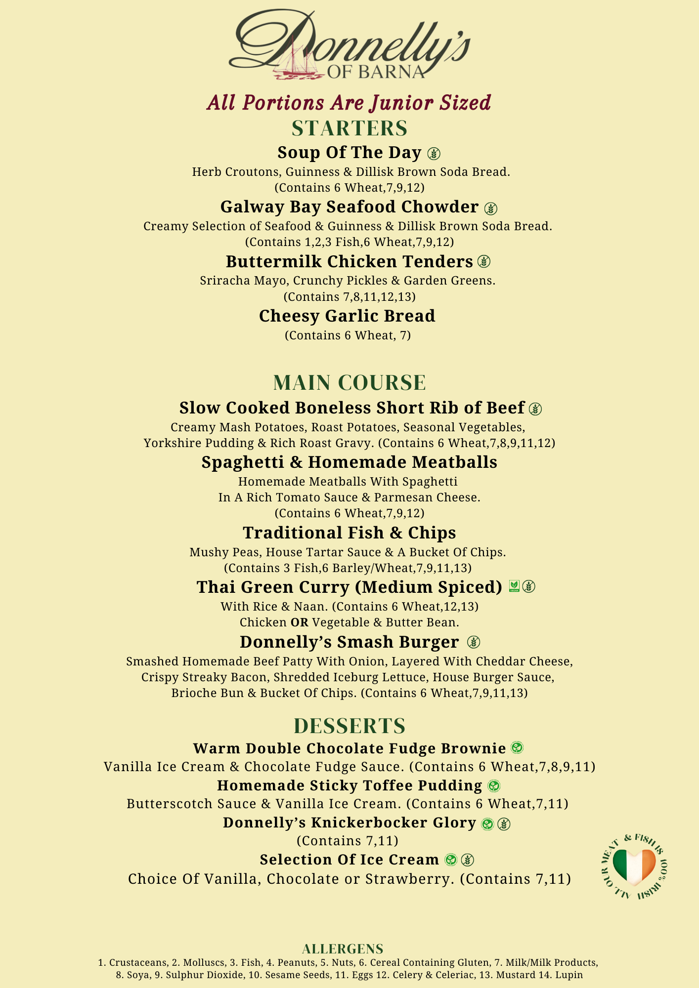Communion/Confirmation Menus – Donnelly's of Barna