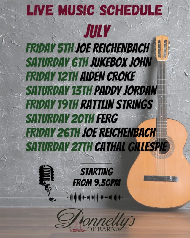 This months music roster! Craic agus ceoil to be had!