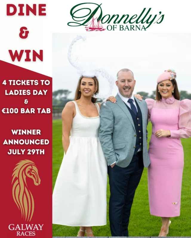 Dine with us at Donnelly's to be in with a chance of winning 4 tickets to ladies day & a €100 bar tab!😋🍻🐎
To enter, please sign the back of your receipt with your name and number, hand it in to one of our lovely staff and we will announce the winner on Monday the 29th of July.
Best of luck to everyone!🤞
#galway #barna #thisisgalway #galwaypubs #barnabeo #galwayraces #galwayraces2024