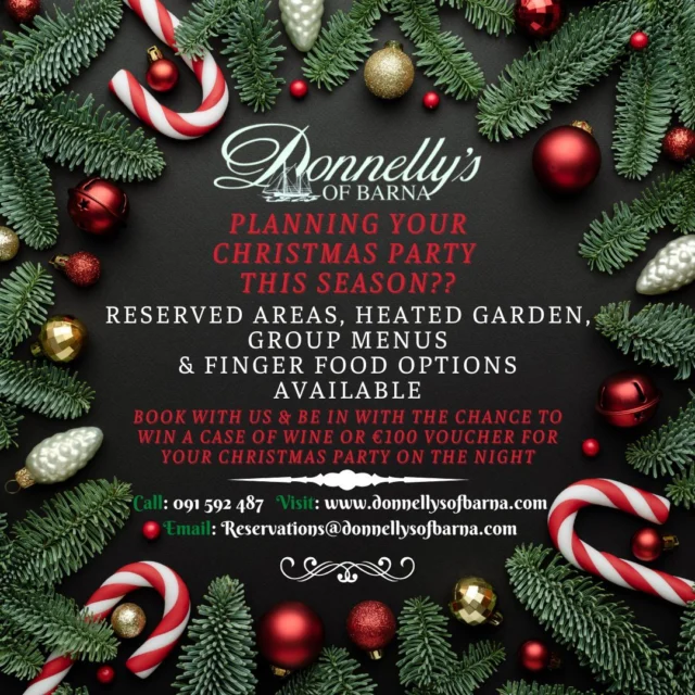 It's never too early to talk about Christmas 🎅🎄
Taking December bookings for all occasions.
Book early to avoid disappointment & be in with a chance to win a case of wine or €100 towards your party on the night!🎉
Email; manager@donnellysofbarna.com