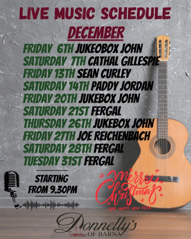 Lots of fantastic live music to be listening to this month!🎸
Merry Christmas and a Happy New Year! 🎊🎉